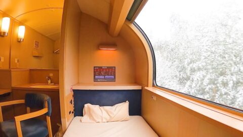 riding the sleeper train in japan on a heavy snow day
